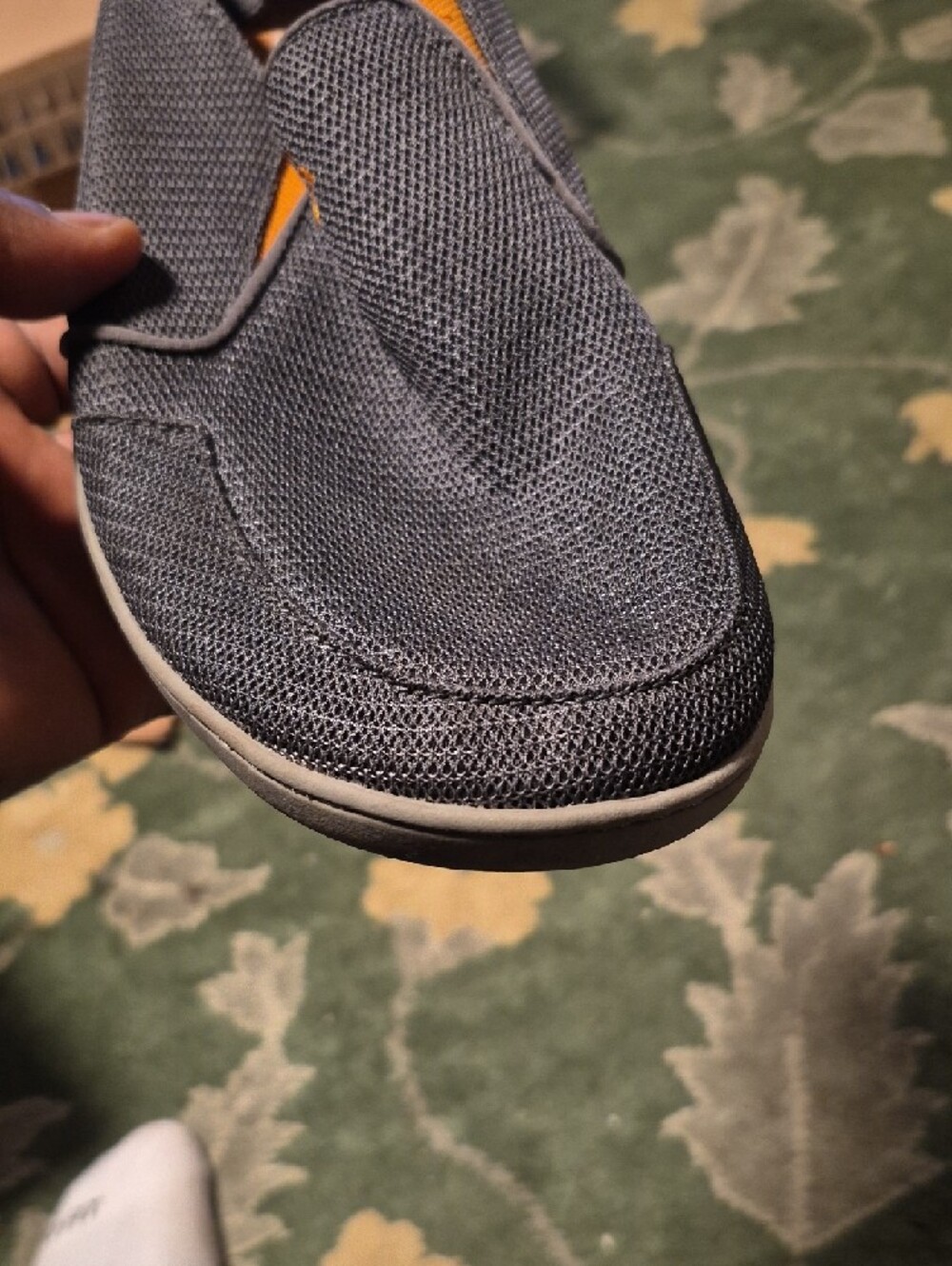 OluKai Men's Knit Slip-On Loafers in Charcoal with Orange Liner - Picture 9 of 10